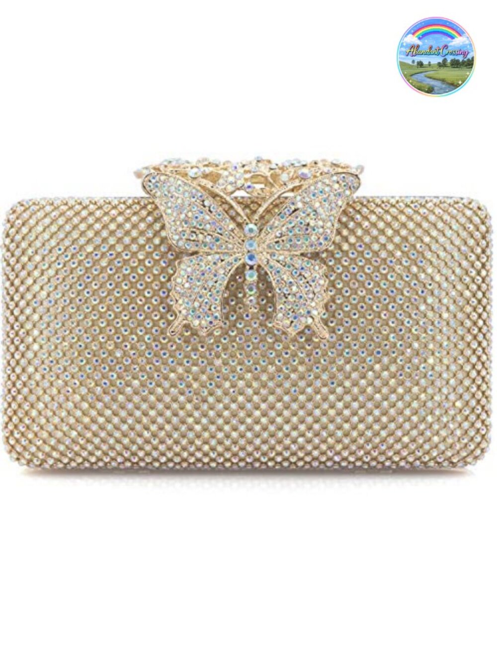 Rhinestone Evening Clutch Crystal Butterfly Clasp Removable Chain Formal Party
